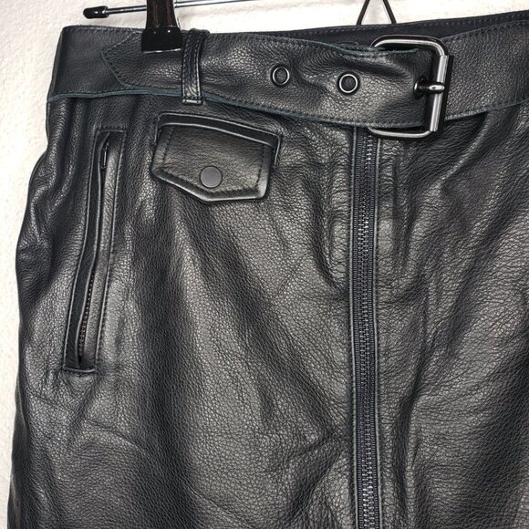A.L.C. Sz 6 Black Leather Skirt Belted Moto Mini , Zip Pockets, Lined - Picture 3 of 7